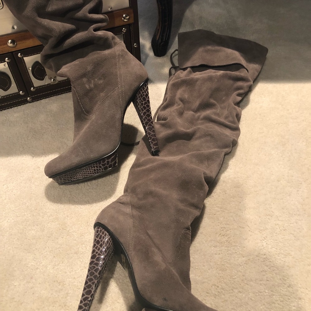 Beautiful grey suede over the knee boots